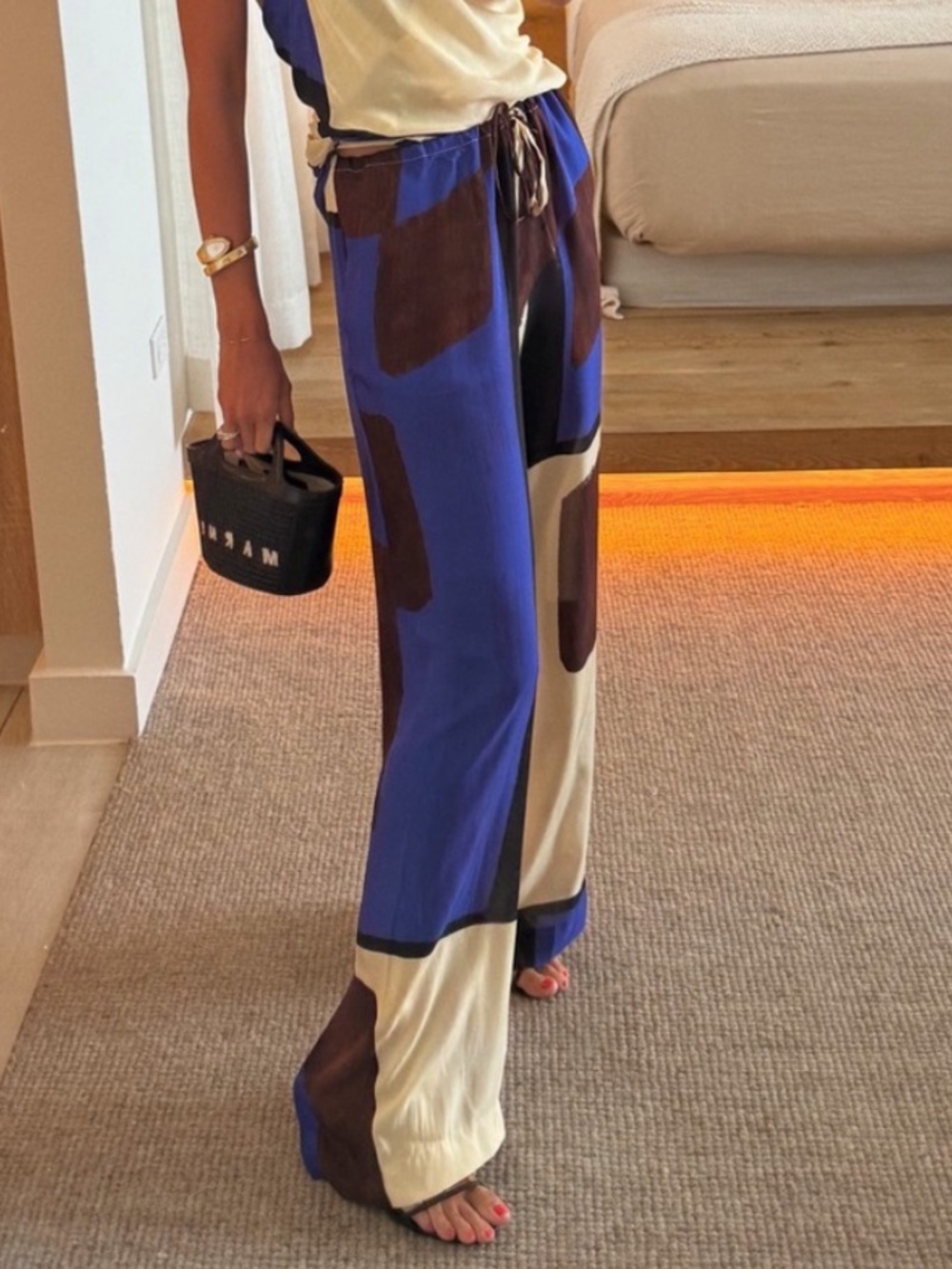 Zara Geometric Print Wide-Leg Pants